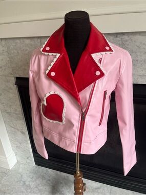 My Violet shop myviolet red heart candy cruiser cropped moto faux leather jacket